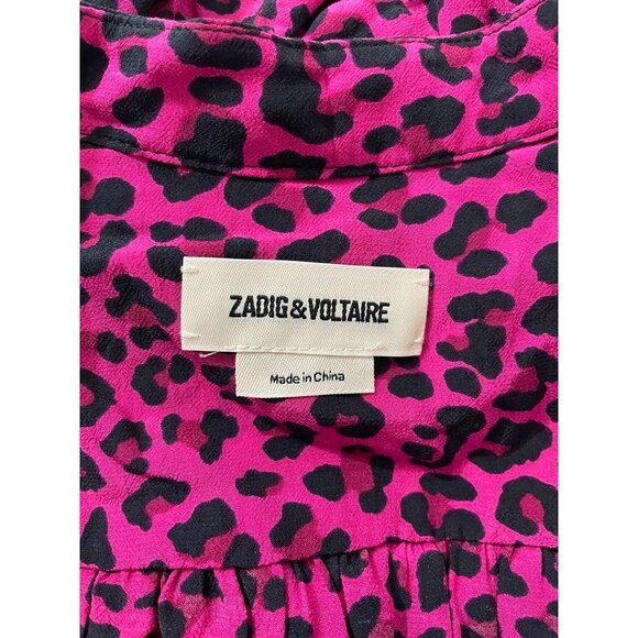 Zadig & Voltaire Size Small Dress Long Sleeve Faux Wrap Animal Print Pink Black - Picture 9 of 11